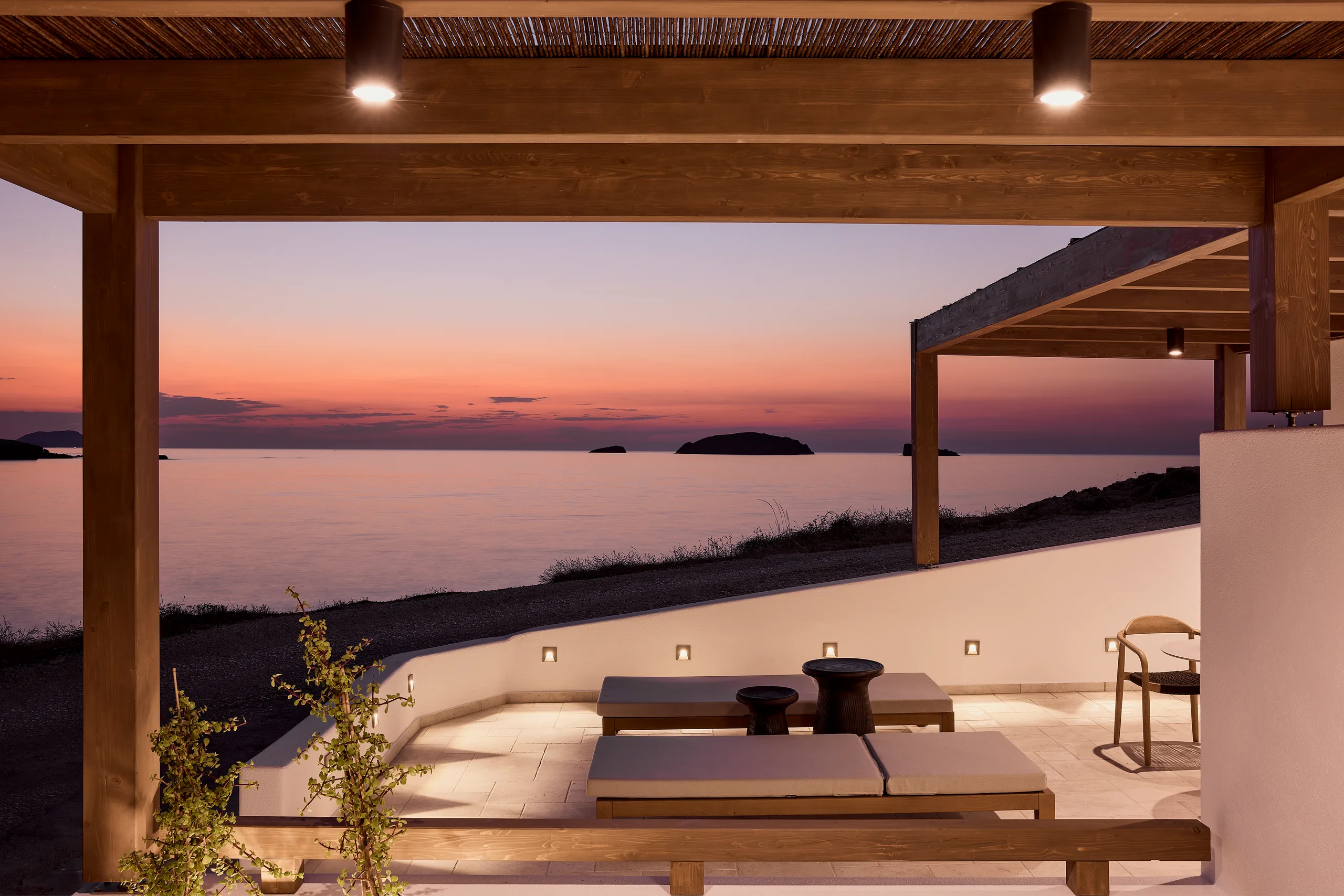 The terrace at dusk over the Aegean, Pachena